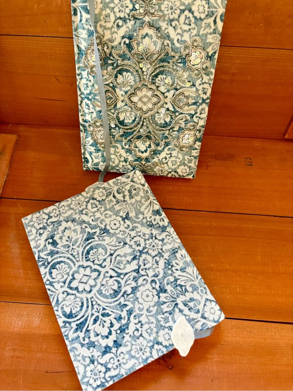 Hand-Beaded Hardcover Journal Embroidered Fabric Notebook, Lined Pages